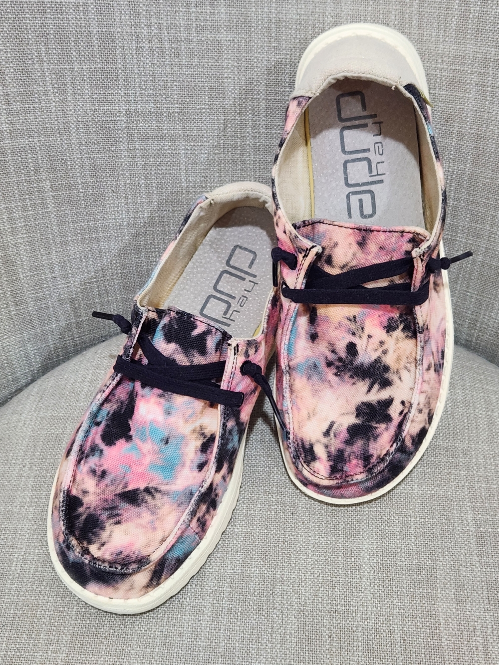 Hey Dude Women's Tie-Dye Canvas Slip-Ons in Pink, Black & Blue